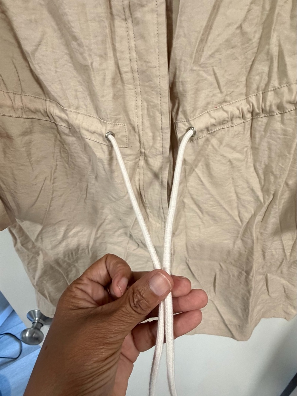 Lulu's Neutral Beige Drawstring Utility Romper - Picture 5 of 7